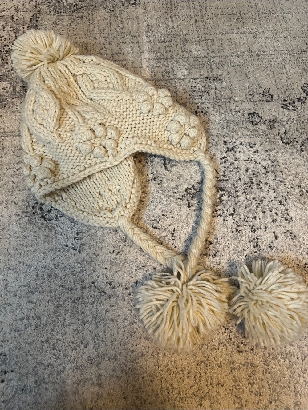 Kids Cream Knit Pom Pom Earflap Hat